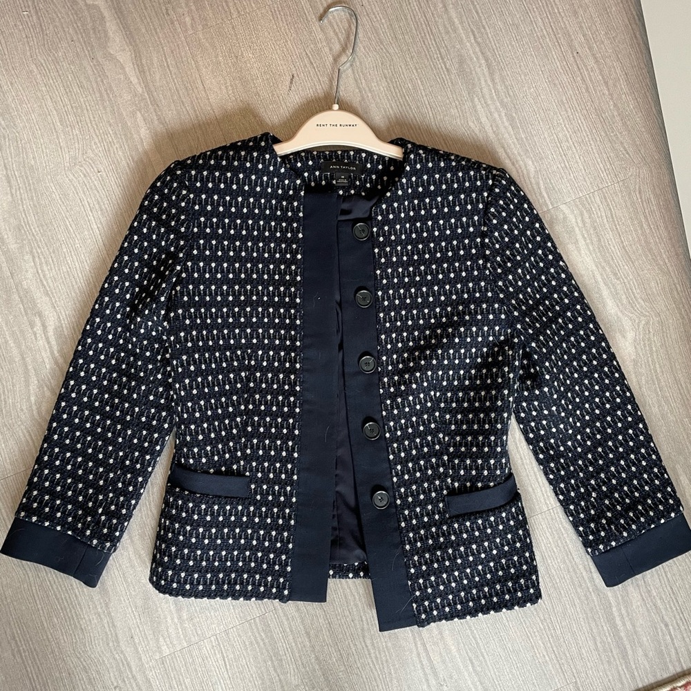 Ann Taylor Navy and White Blazer